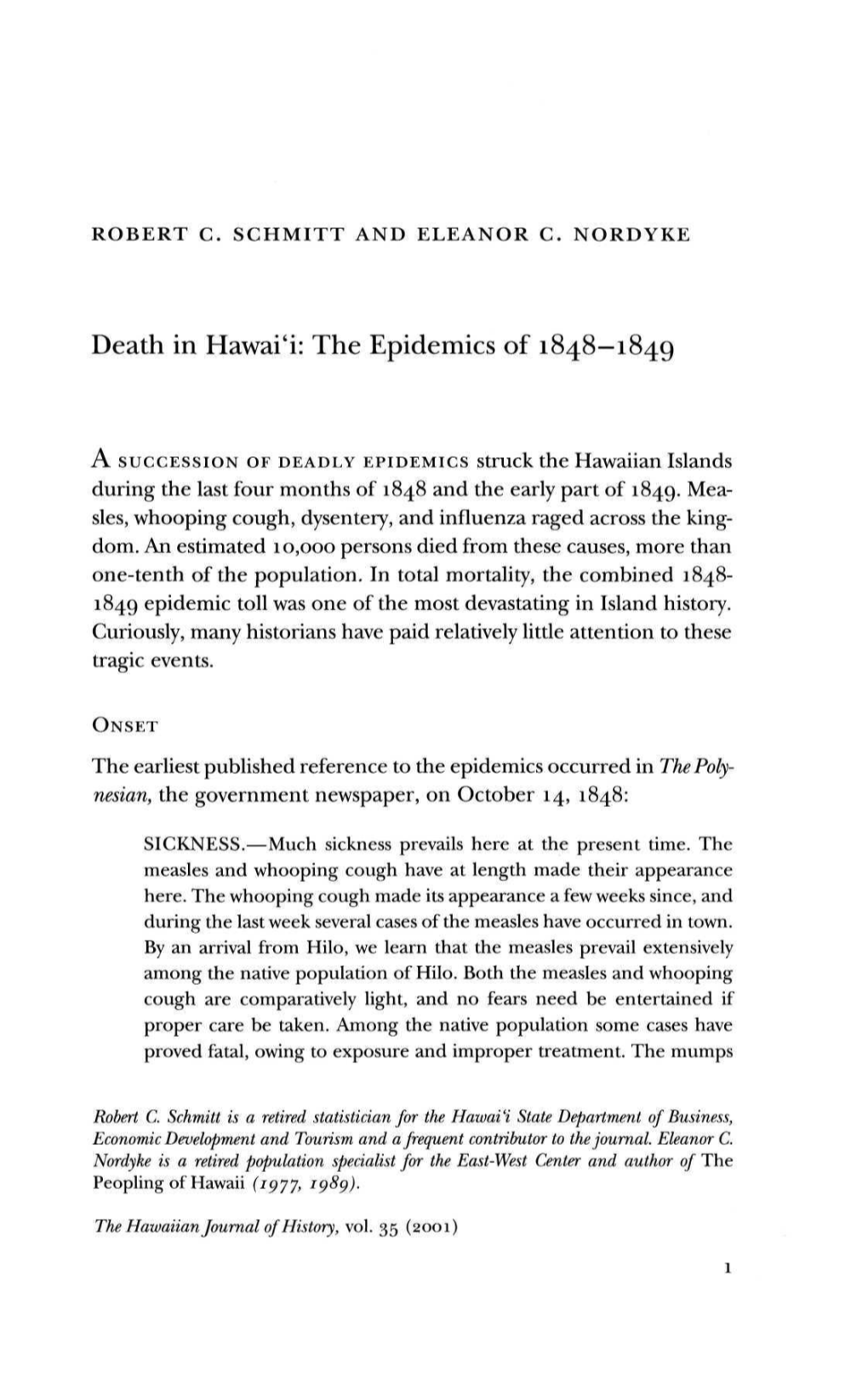 Death in Hawai'i: the Epidemics of 1848—1849