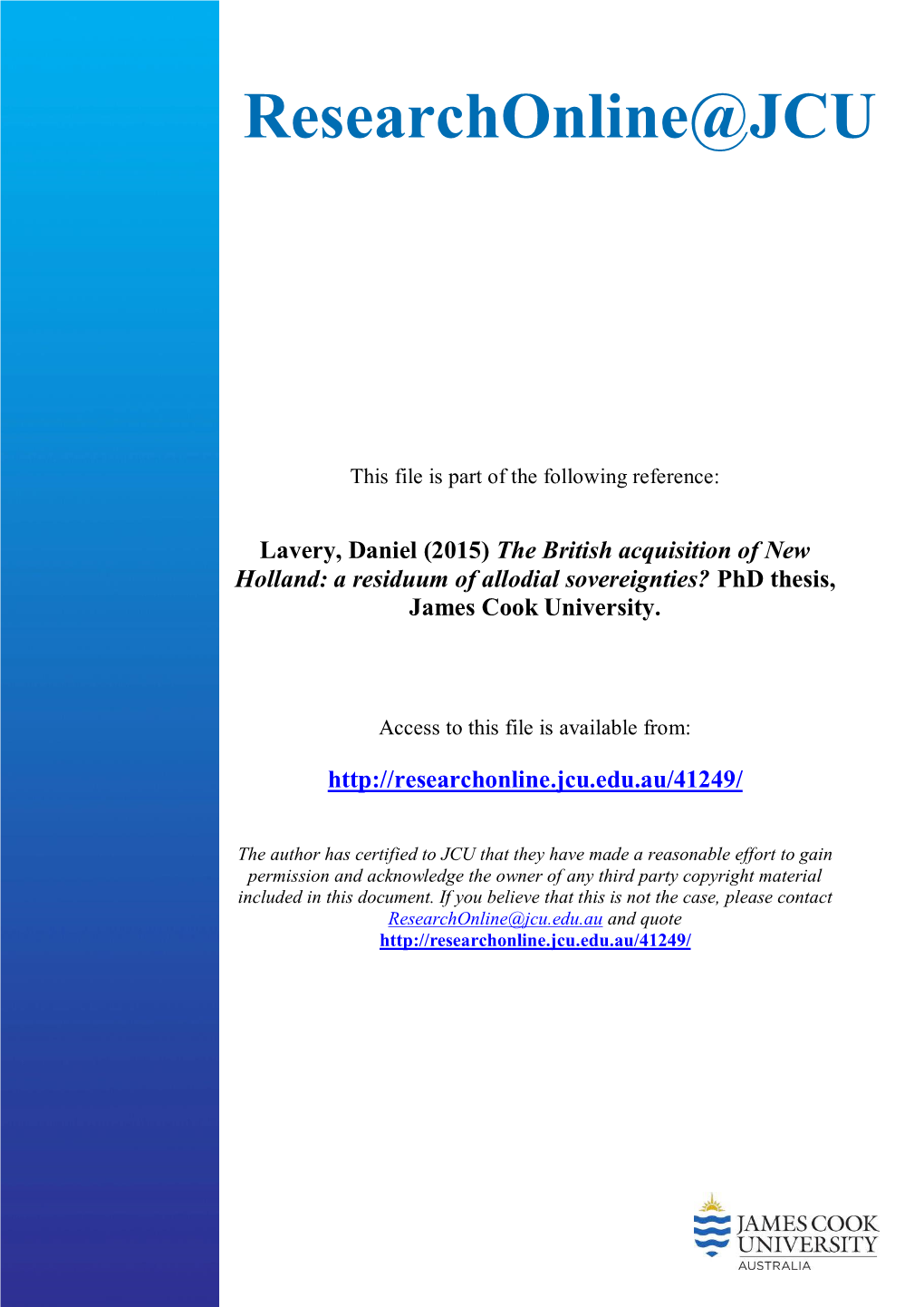 A Residuum of Allodial Sovereignties? Phd Thesis, James Cook University