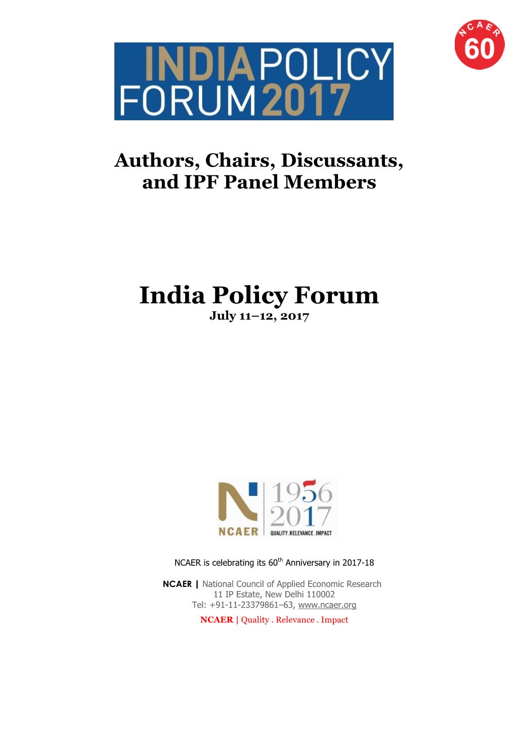 India Policy Forum July 11–12, 2017