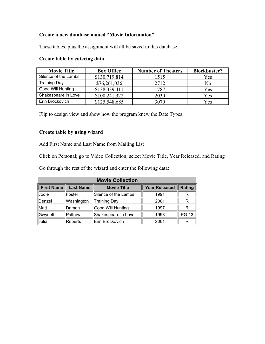 Create Table by Entering Data