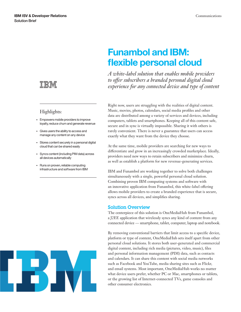 Funambol and IBM: Flexible Personal Cloud Solution Brief