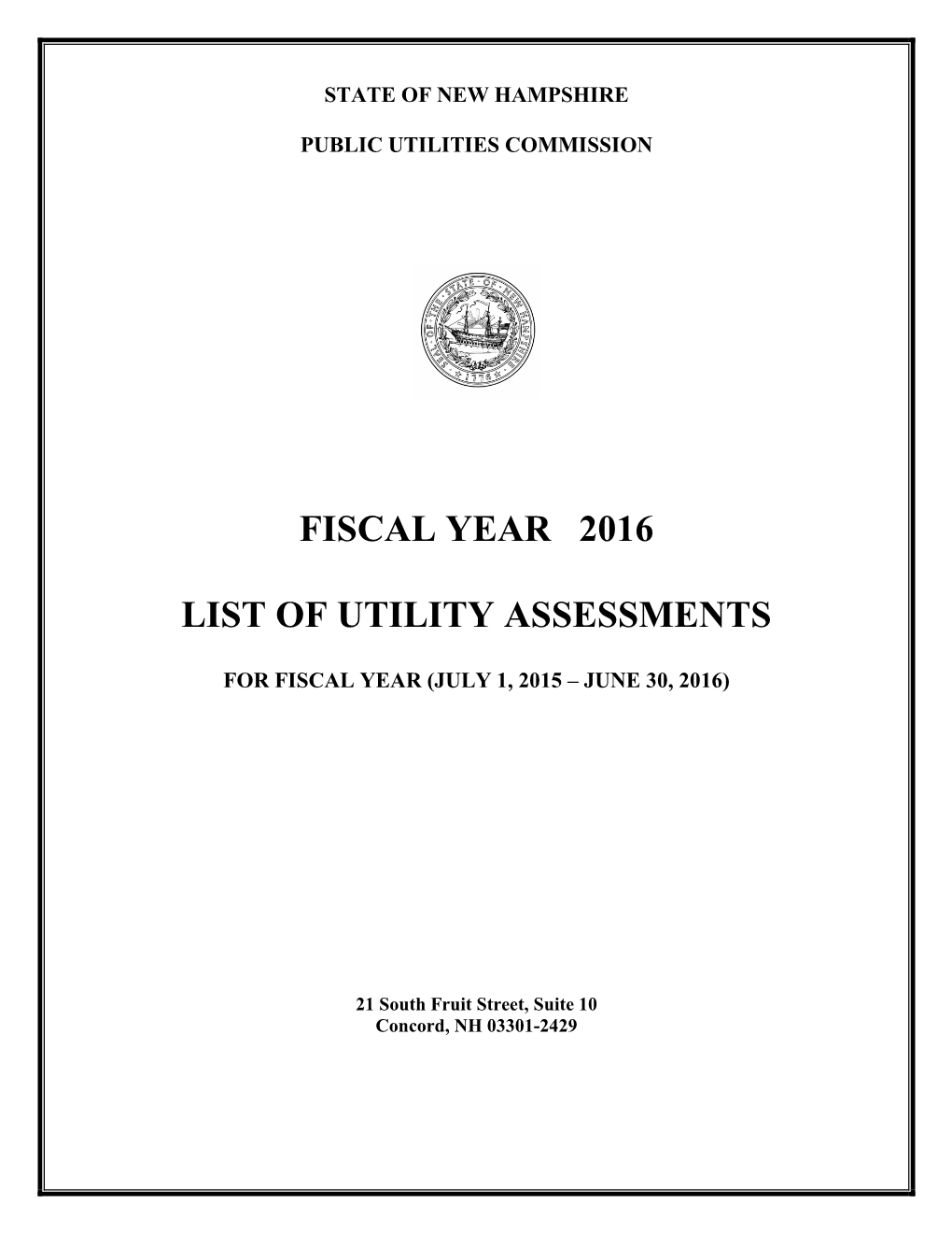 Fiscal Year 2016 List of Utility Assessments