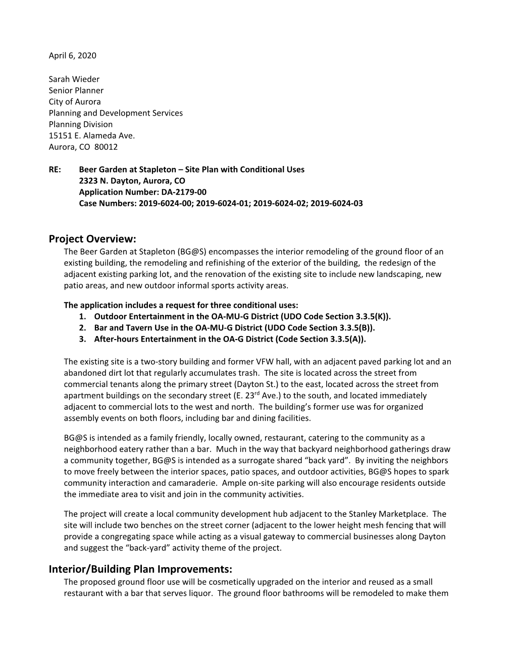 Project Overview: Interior/Building Plan Improvements