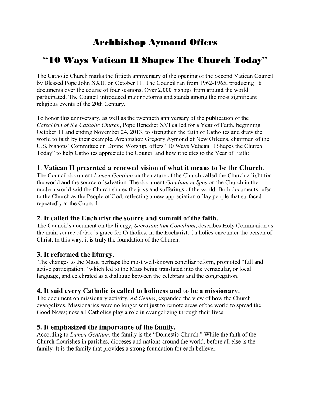 10 Ways Vatican II Shapes the Church Today”