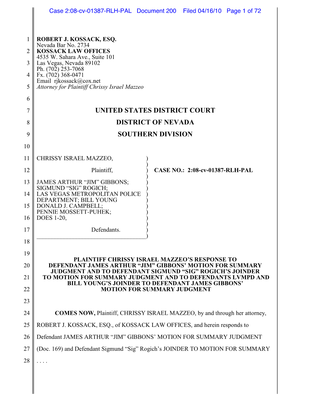 United States District Court District of Nevada