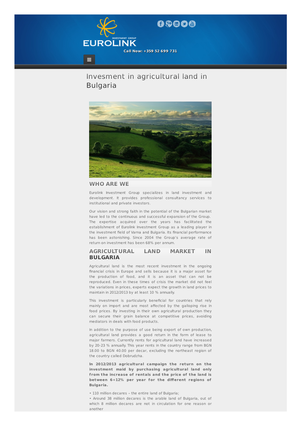 Invesment in Agricultural Land in Bulgaria