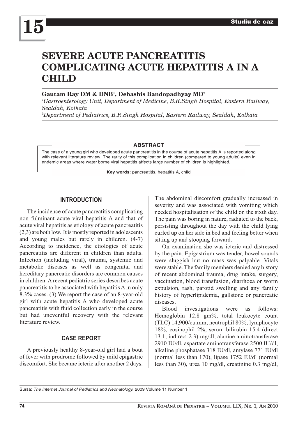 Severe Acute Pancreatitis Complicating Acute Hepatitis a in a Child