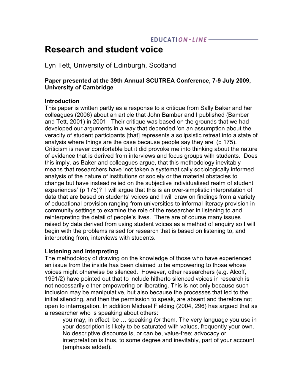 Research and Student Voice