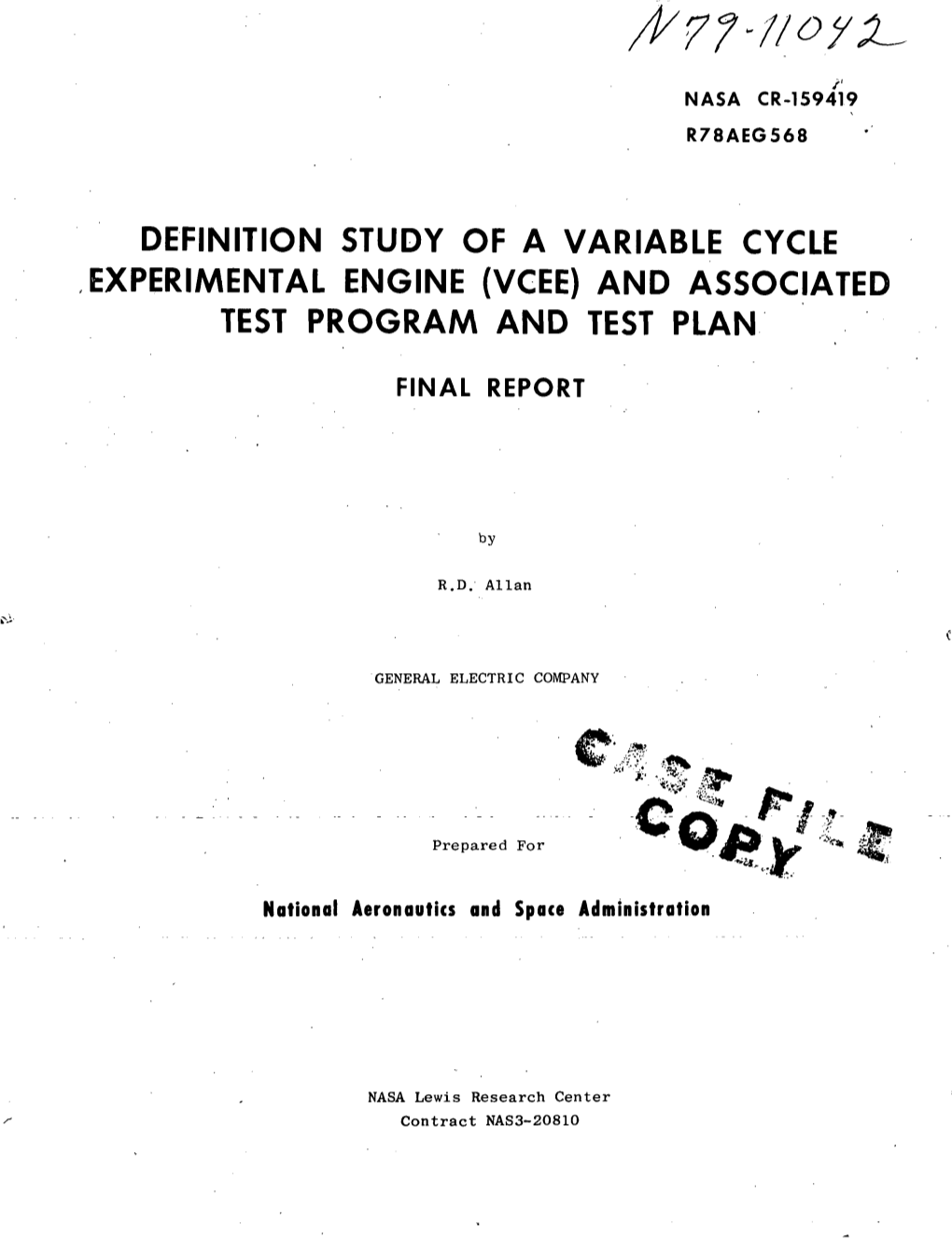 Definition Study of a Variable Cycle Experimental Engine (Vcee) and Associated Test Program and Test Plan