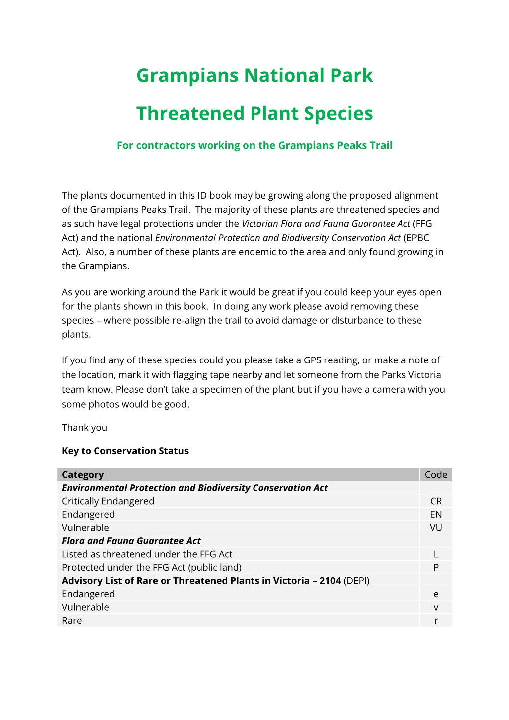 Grampians National Park Threatened Plant Species