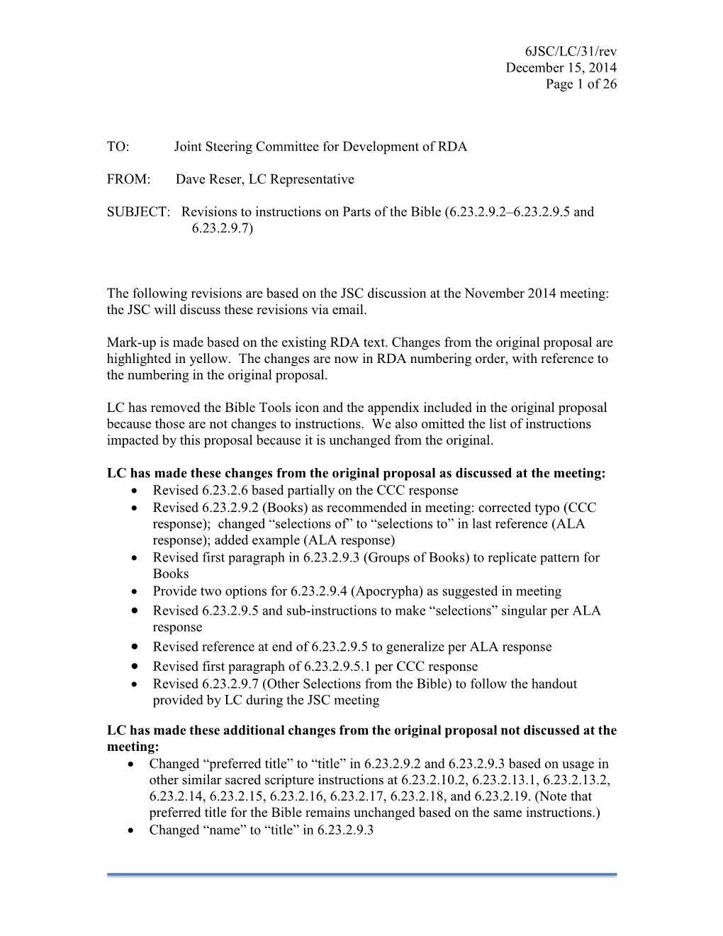 6JSC/LC/31/Rev December 15, 2014 Page 1 of 26