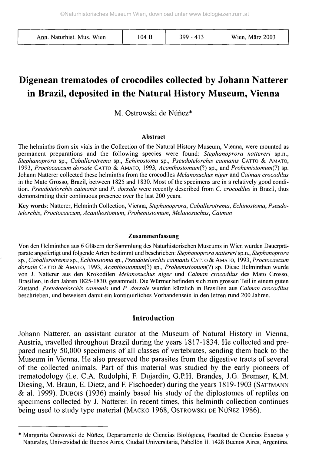 Digenean Trematodes of Crocodiles Collected by Johann Natterer in Brazil, Deposited in the Natural History Museum, Vienna