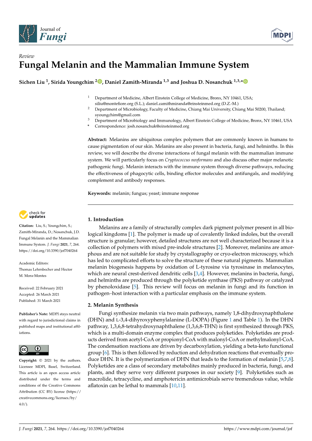 Fungal Melanin and the Mammalian Immune System
