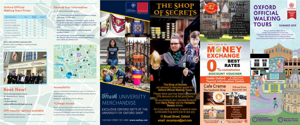 Oxford Official Walking Tours Summer 2019