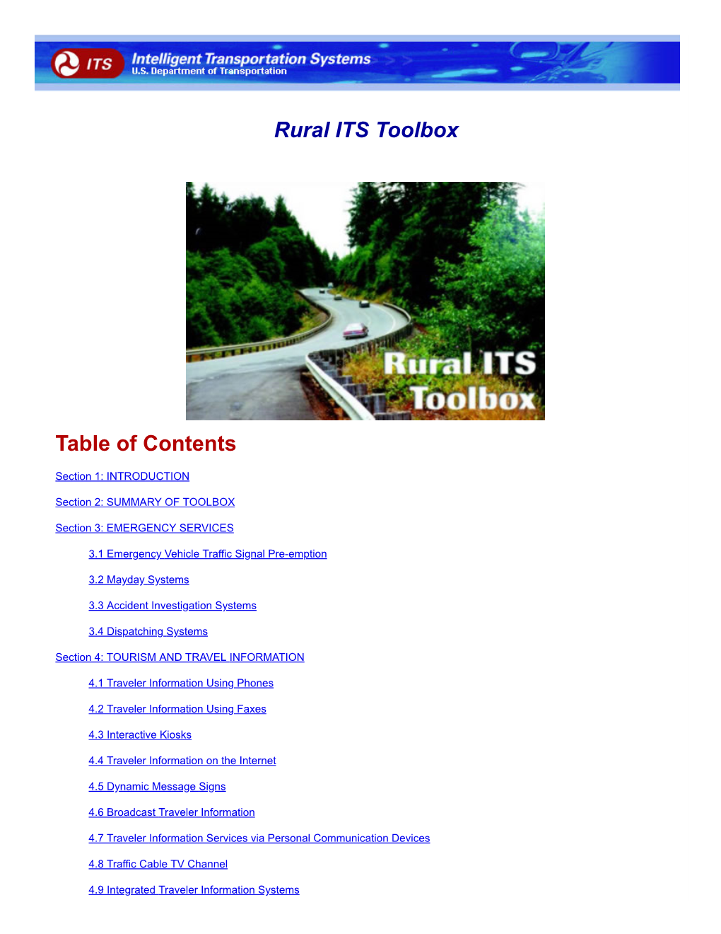 Rural ITS Toolbox Table of Contents
