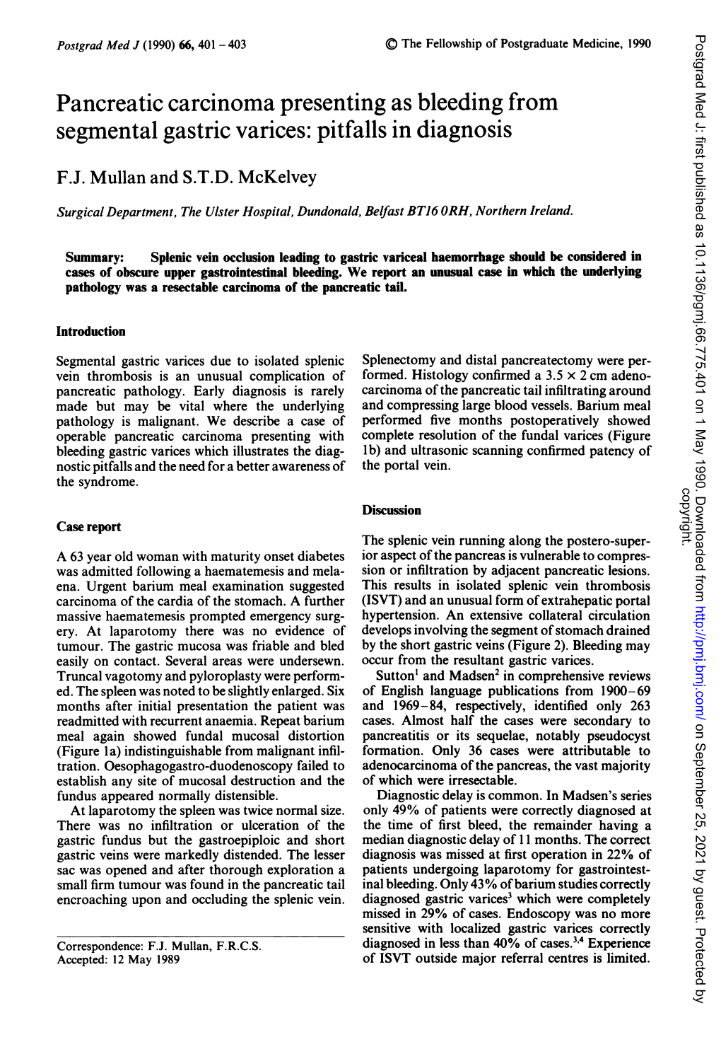 Segmental Gastric Varices: Pitfalls in Diagnosis F.J