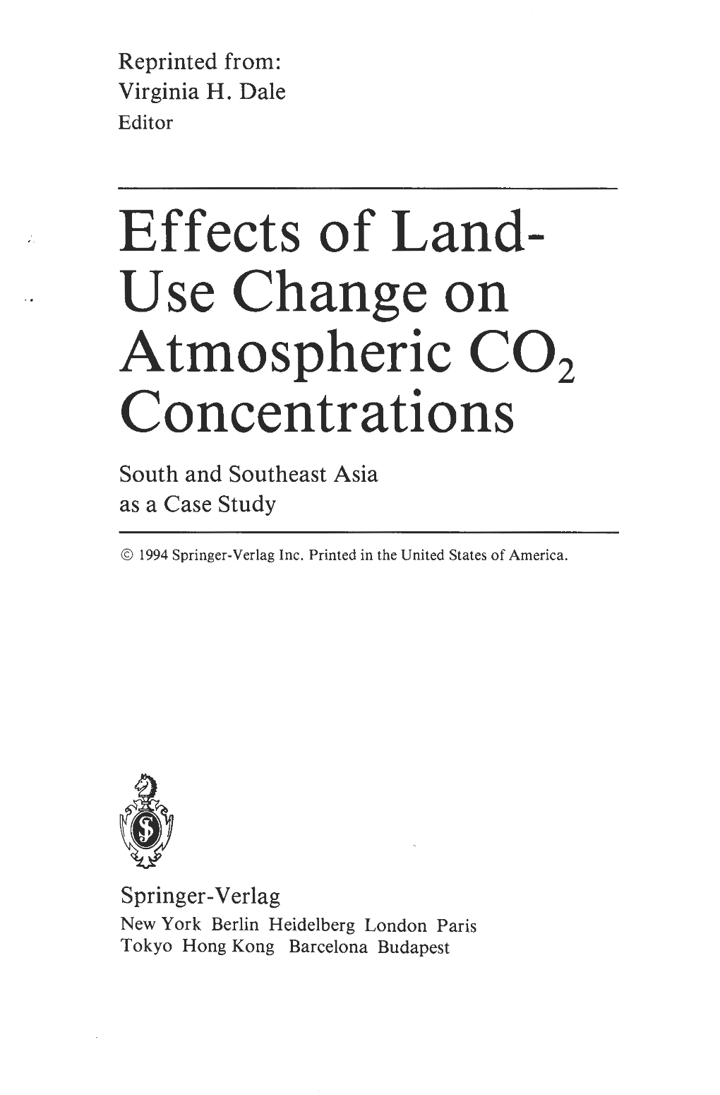 Effects of Land- Use Change on Atmospheric CO, Concentrations South and Southeast Asia As a Case Study