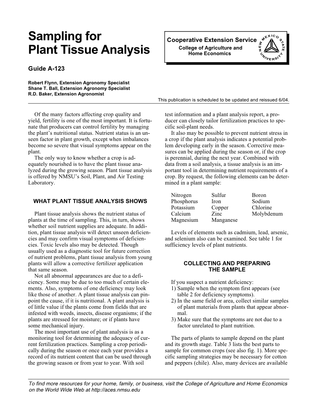 Sampling for Plant Tissue Analysis