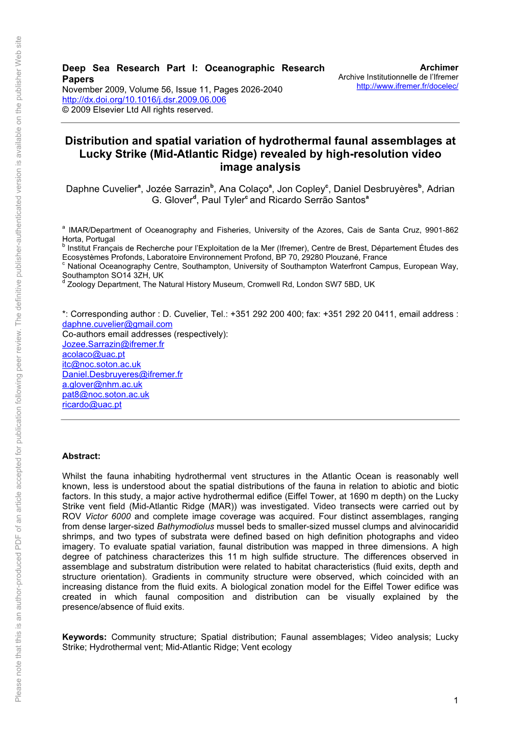 Mid-Atlantic Ridge; Ventecology Keywords: Presence/Absence Offluidexits