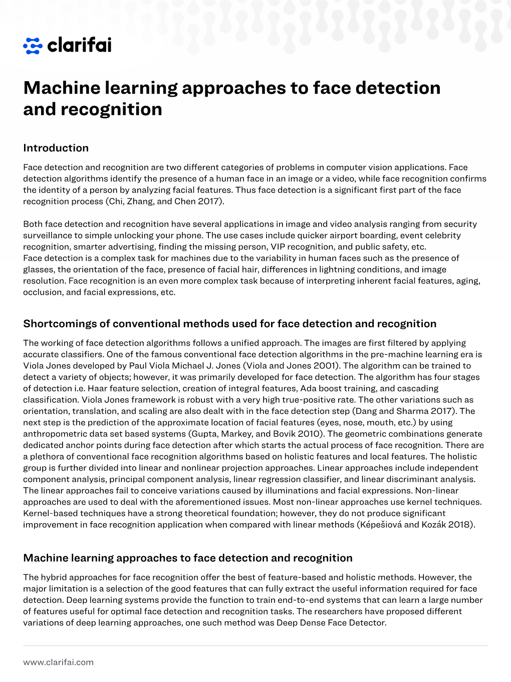 Machine Learning Approaches to Face Detection and Recognition