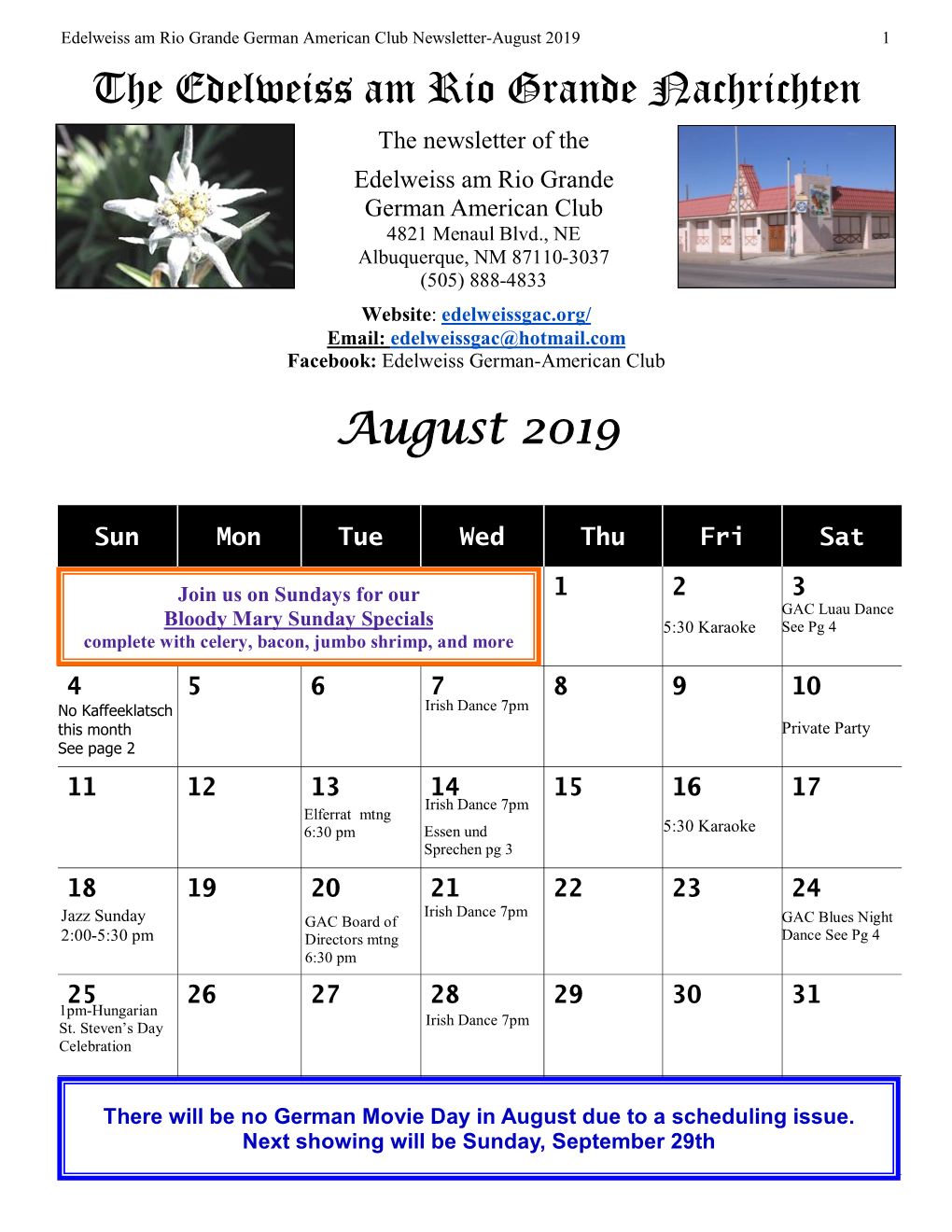 August 2019 the Edelweiss Am Rio Grande Nachrichten