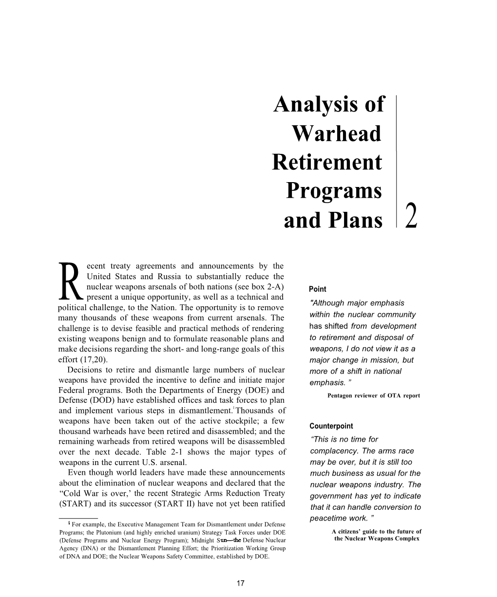 2: Analysis of Warhead Retirement Programs and Plans