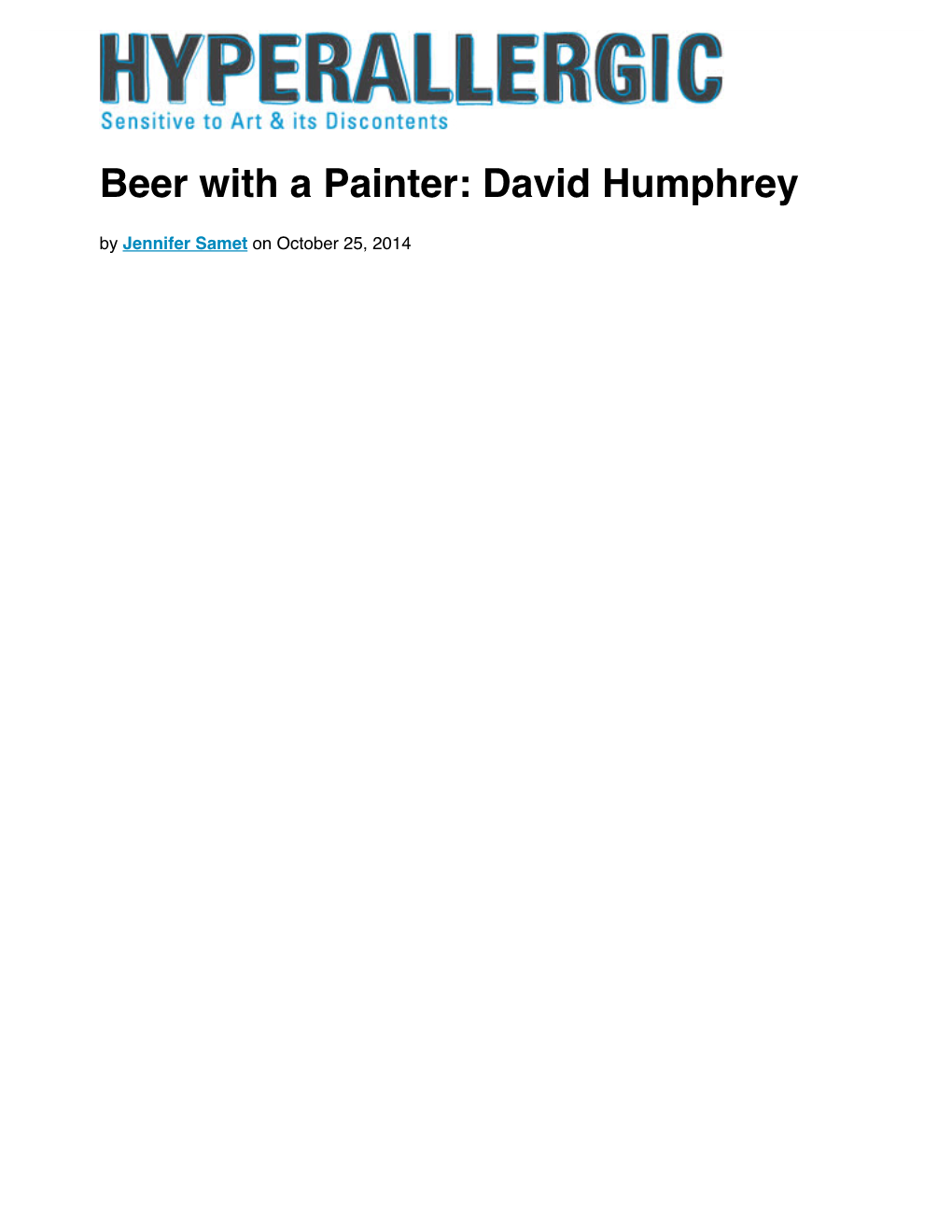 Beer with a Painter: David Humphrey