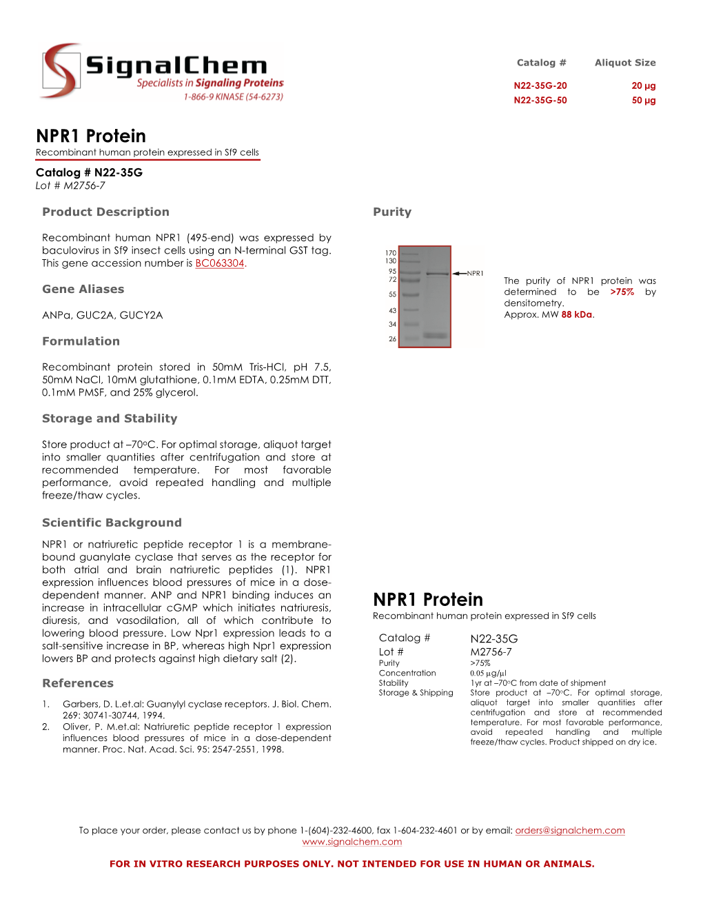 NPR1 Protein Recombinant Human Protein Expressed in Sf9 Cells