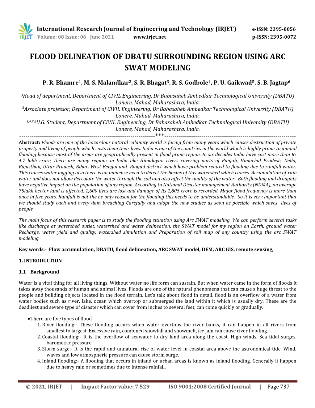 Flood Delineation of Dbatu Surrounding Region Using Arc Swat Modeling