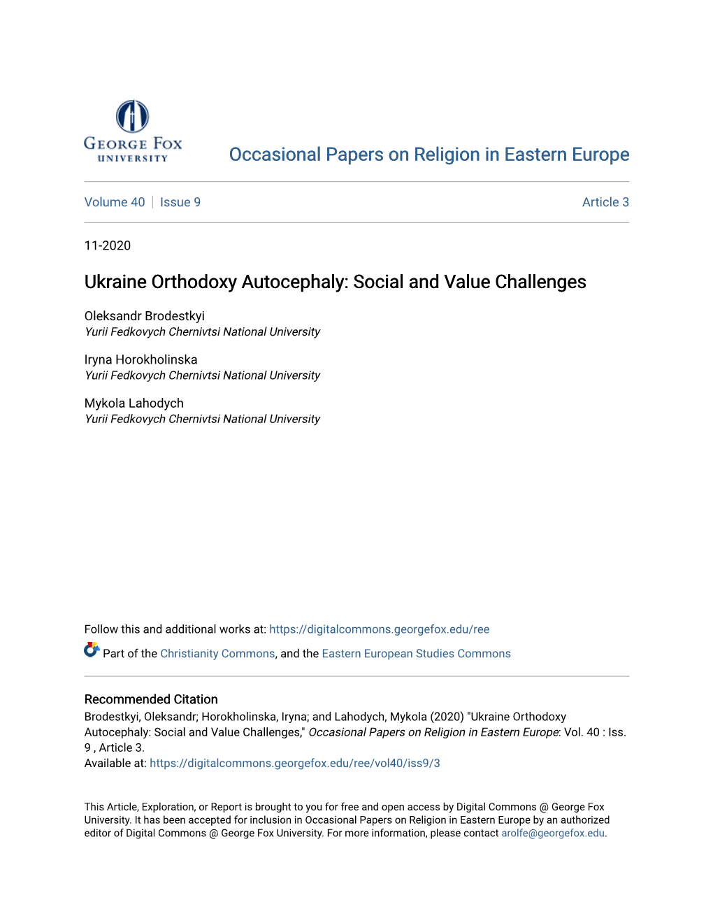 Ukraine Orthodoxy Autocephaly: Social and Value Challenges