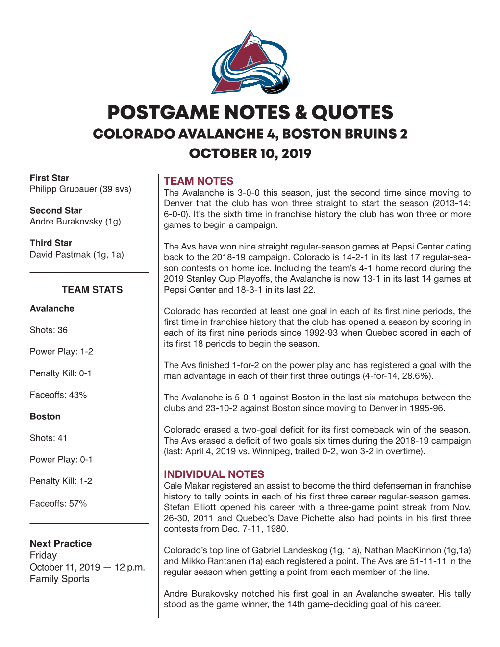 Postgame Notes & Quotes