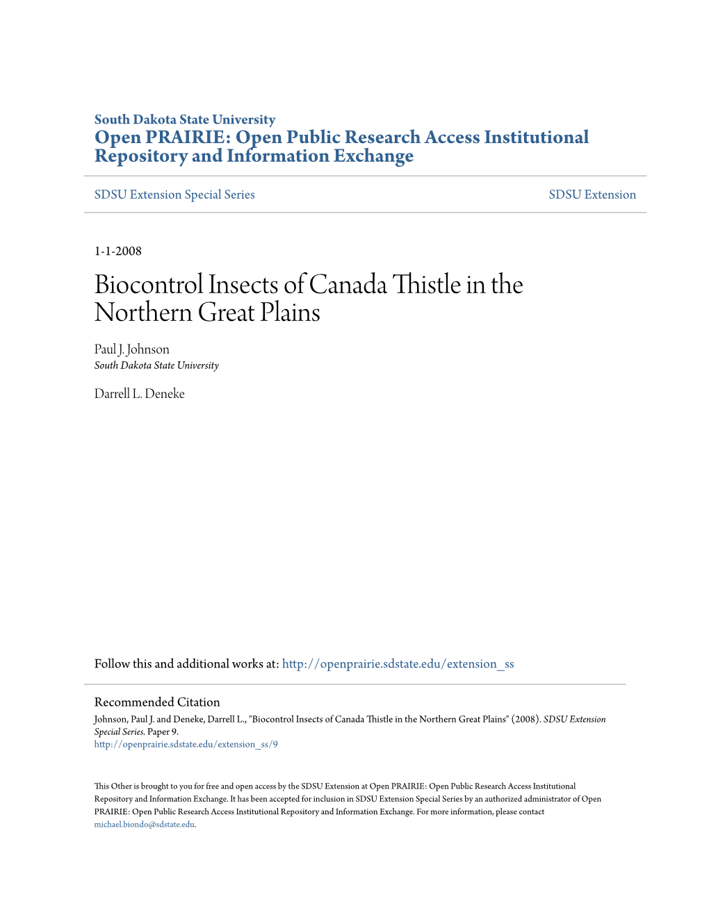 Biocontrol Insects of Canada Thistle in the Northern Great Plains Paul J