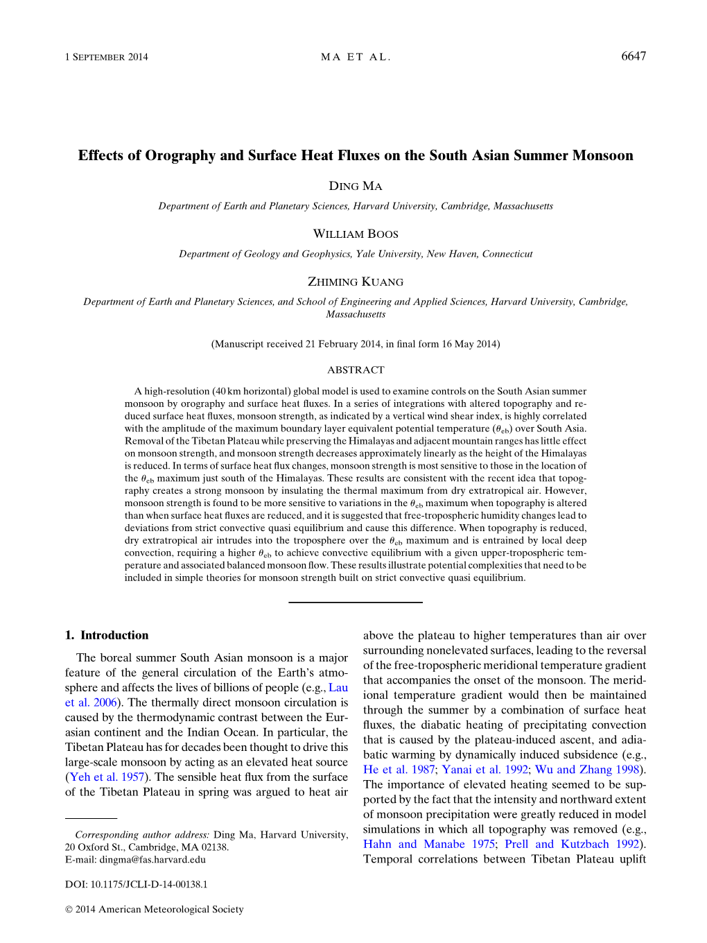 Effects of Orography and Surface Heat Fluxes on the South Asian Summer Monsoon