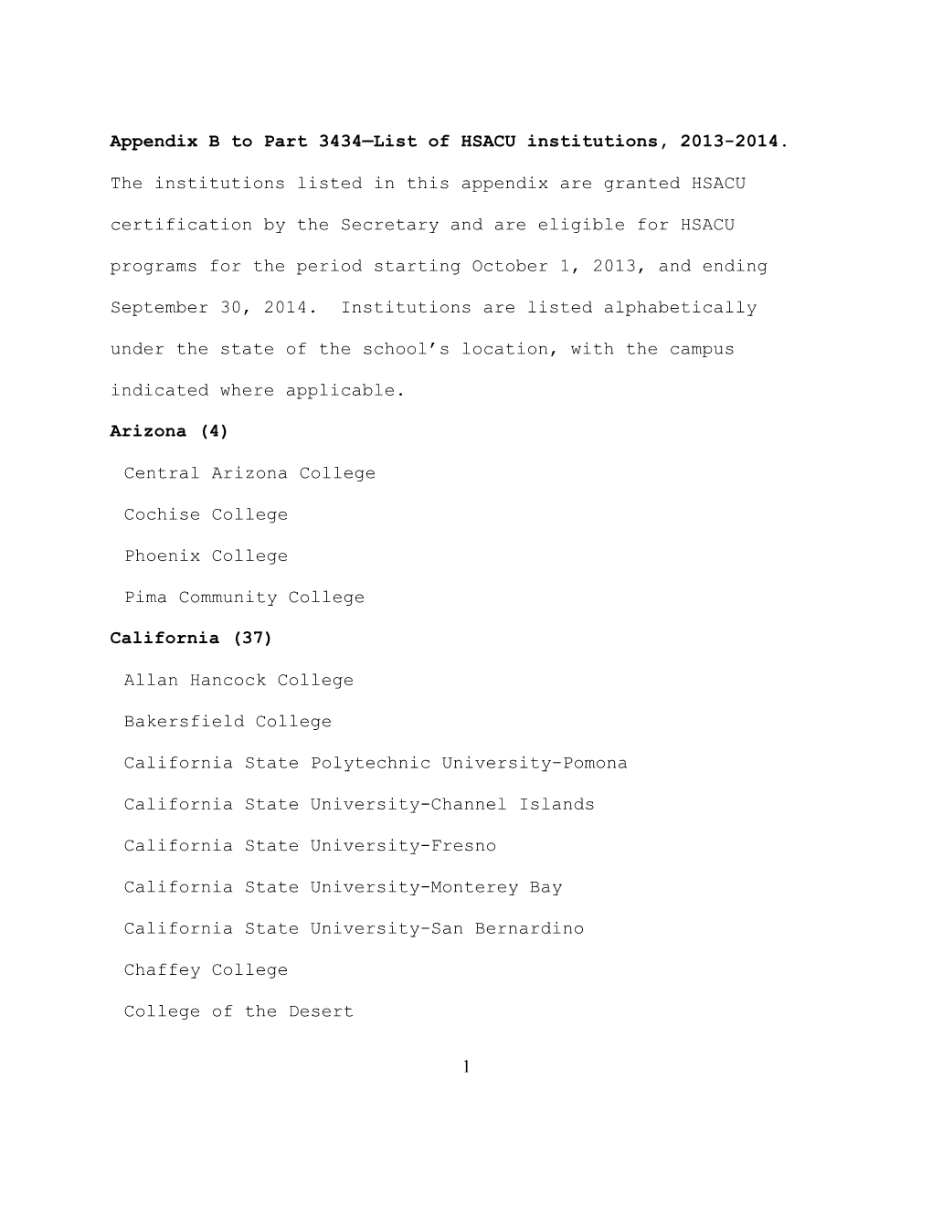 1 Appendix B to Part 3434—List of HSACU Institutions, 2013-2014