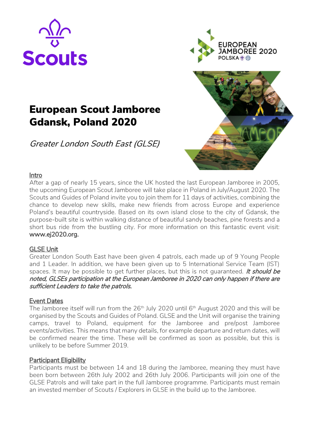 European Scout Jamboree Gdansk, Poland 2020