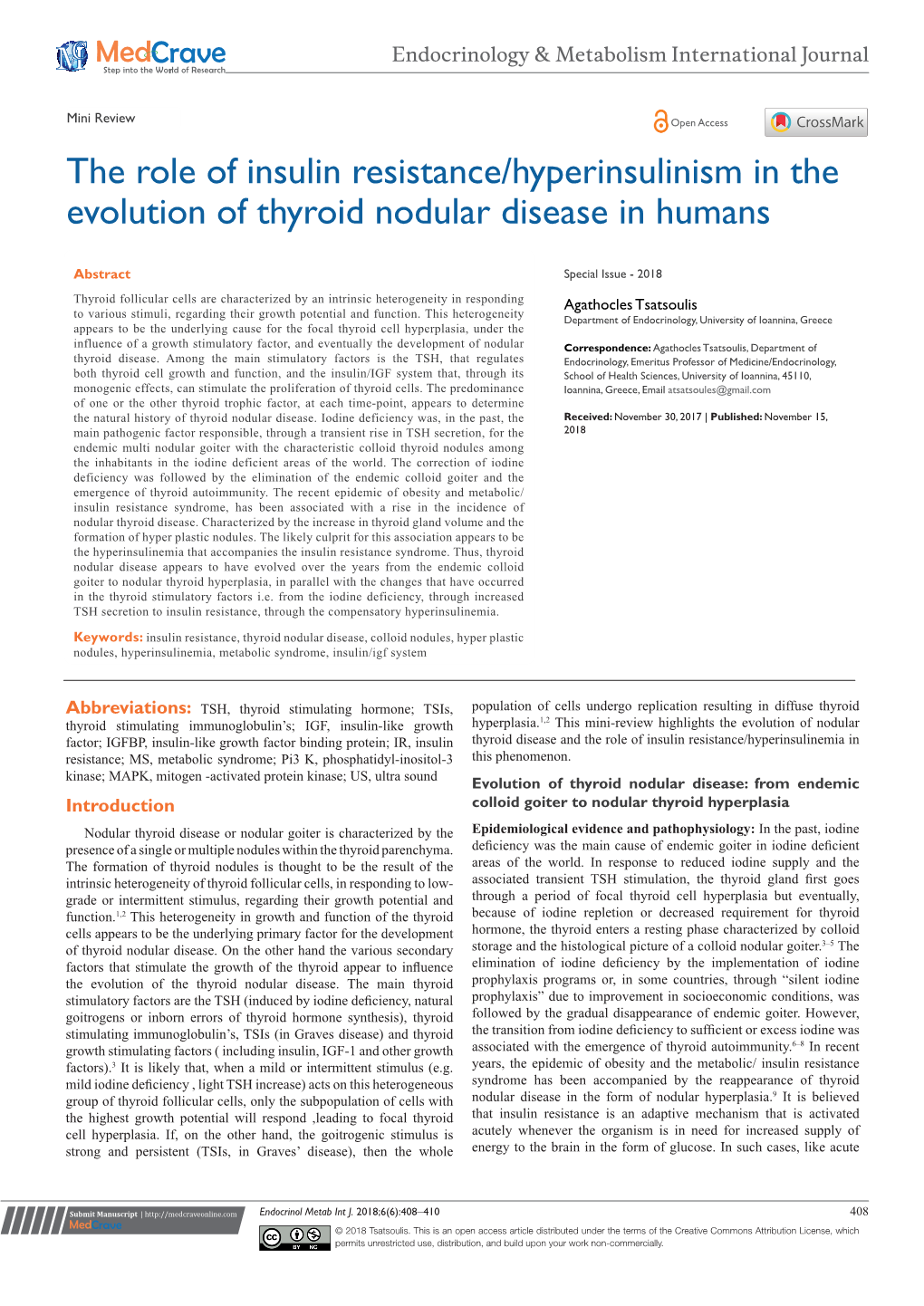 The Role of Insulin Resistance/Hyperinsulinism in the Evolution of Thyroid Nodular Disease in Humans