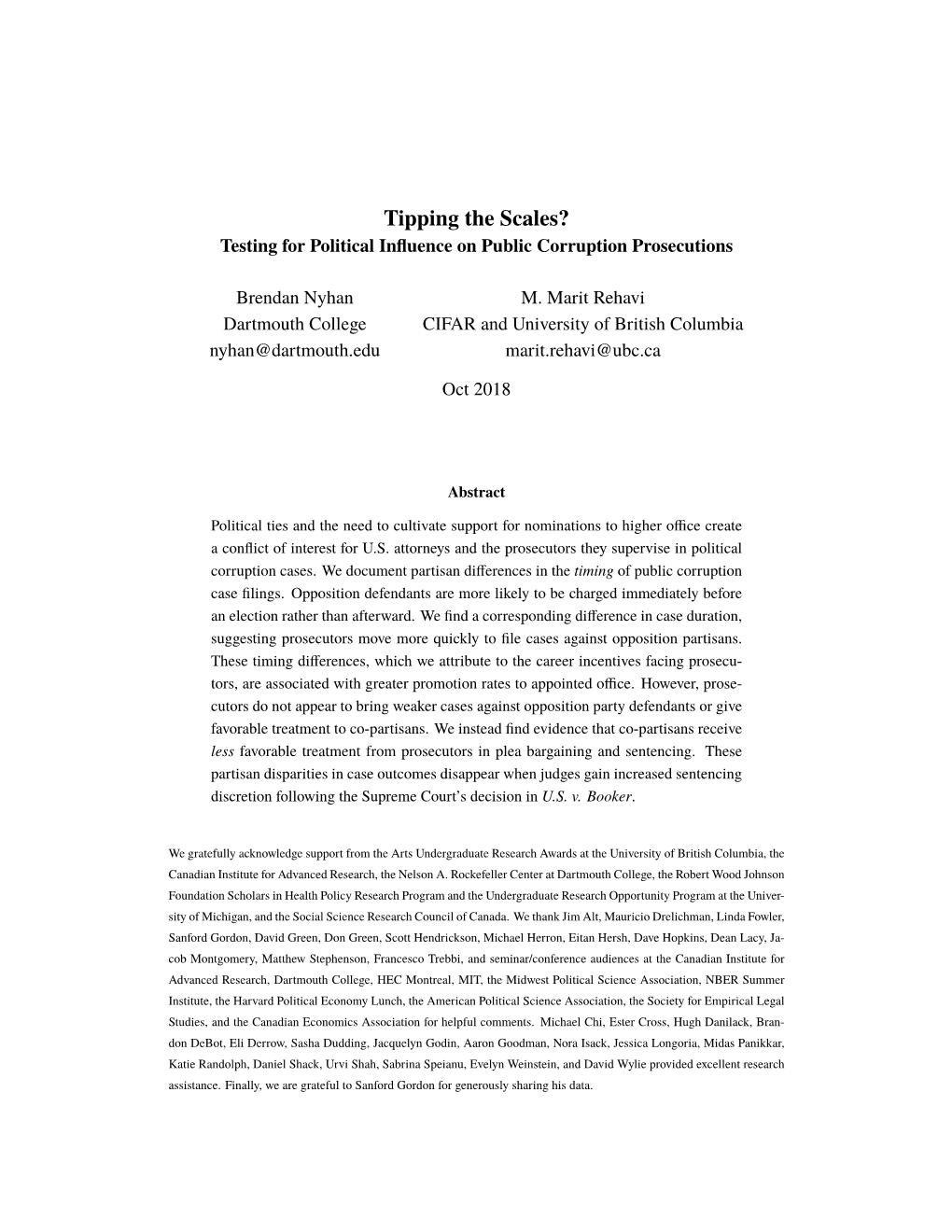 Tipping the Scales? Testing for Political Inﬂuence on Public Corruption Prosecutions