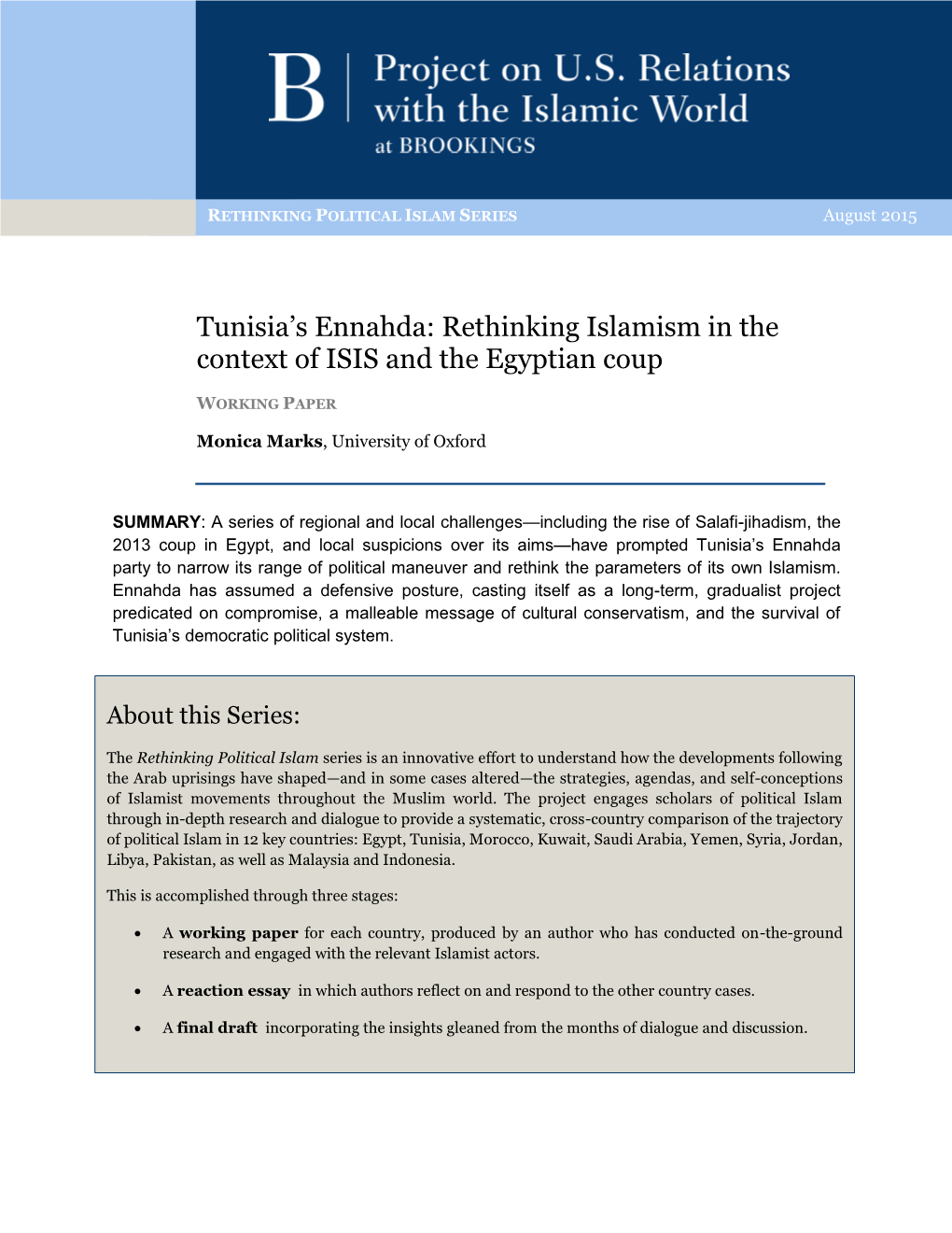 Tunisia's Ennahda: Rethinking Islamism in the Context of ISIS And