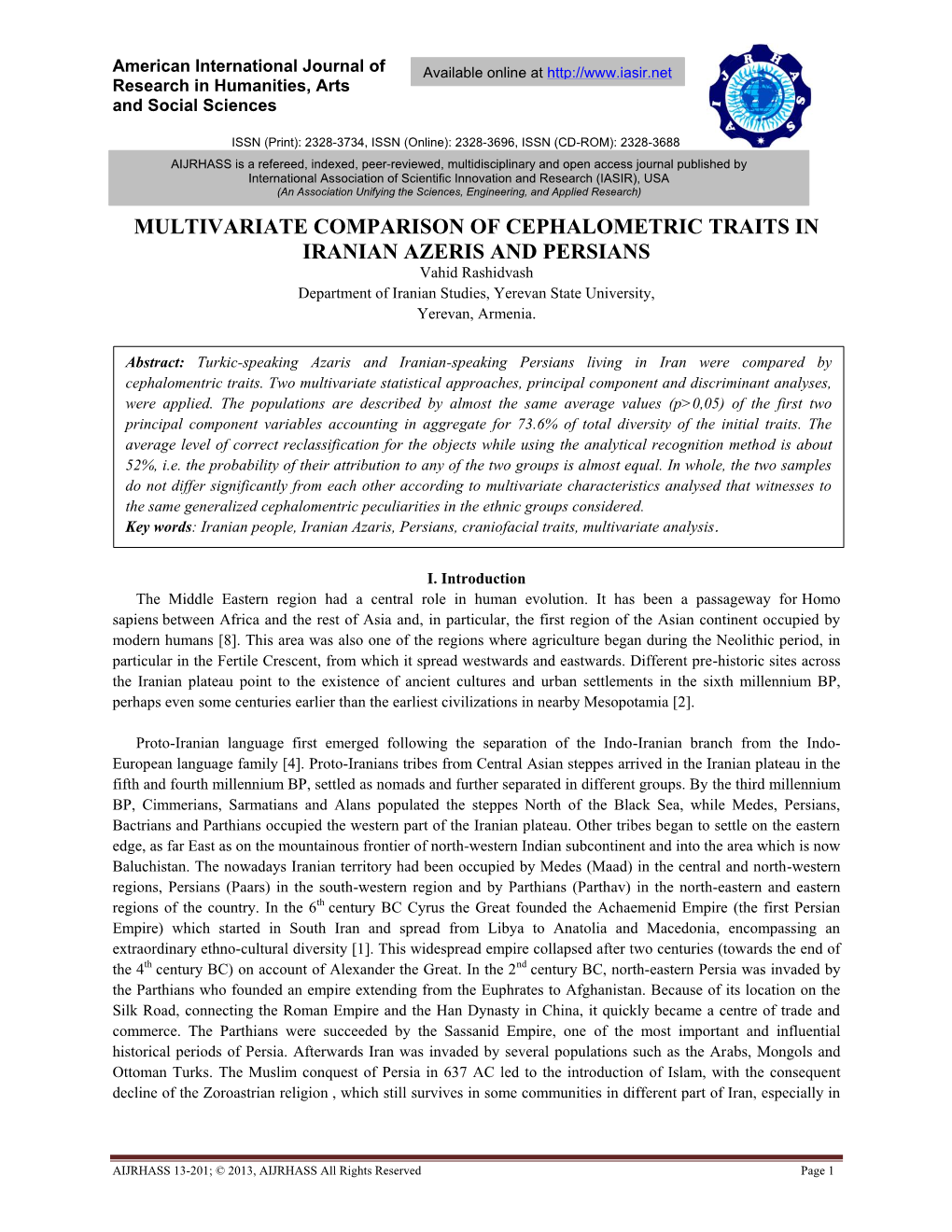 Multivariate Comparison of Cephalometric Traits in Iranian