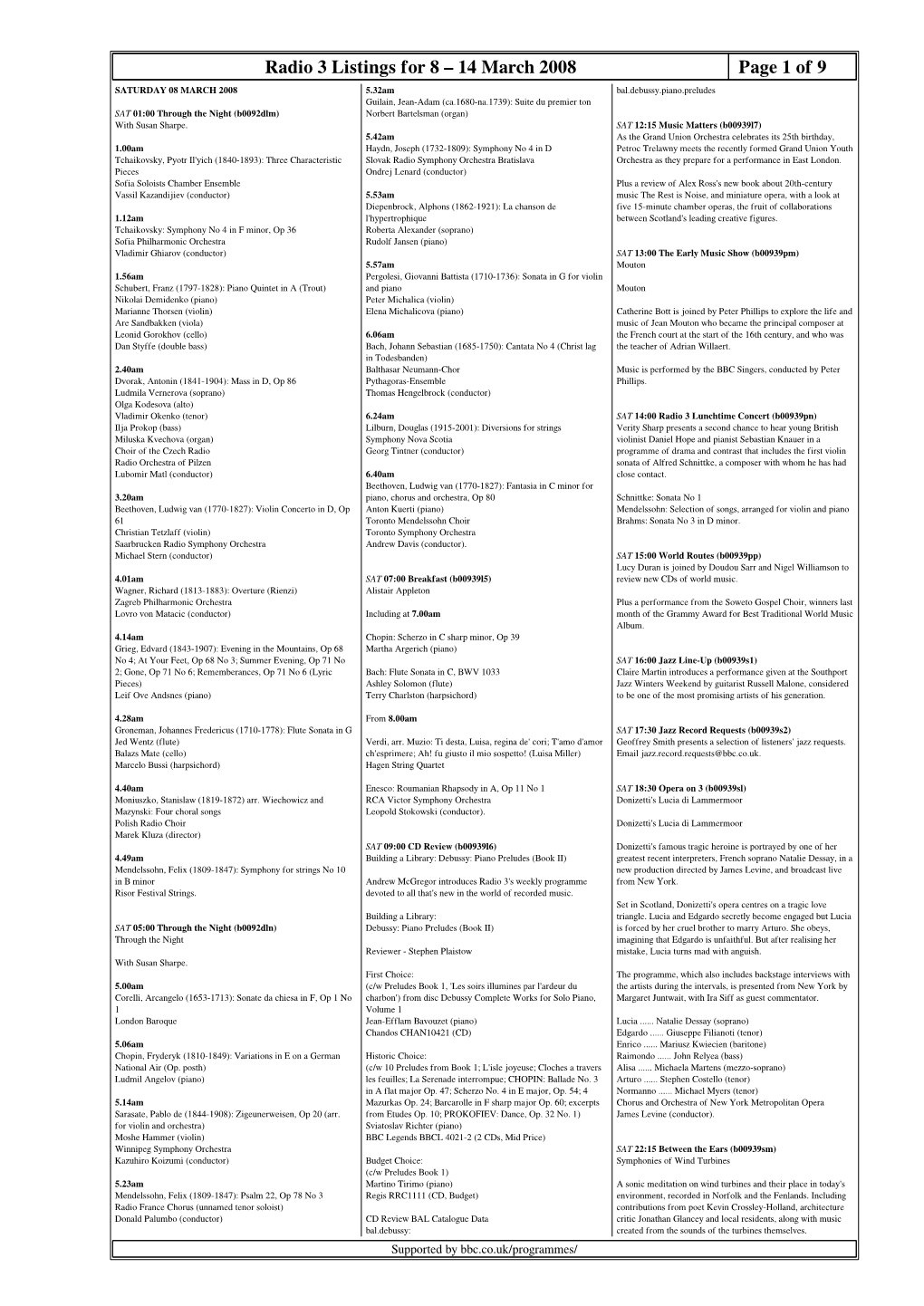 Radio 3 Listings for 8 – 14 March 2008 Page 1 of 9