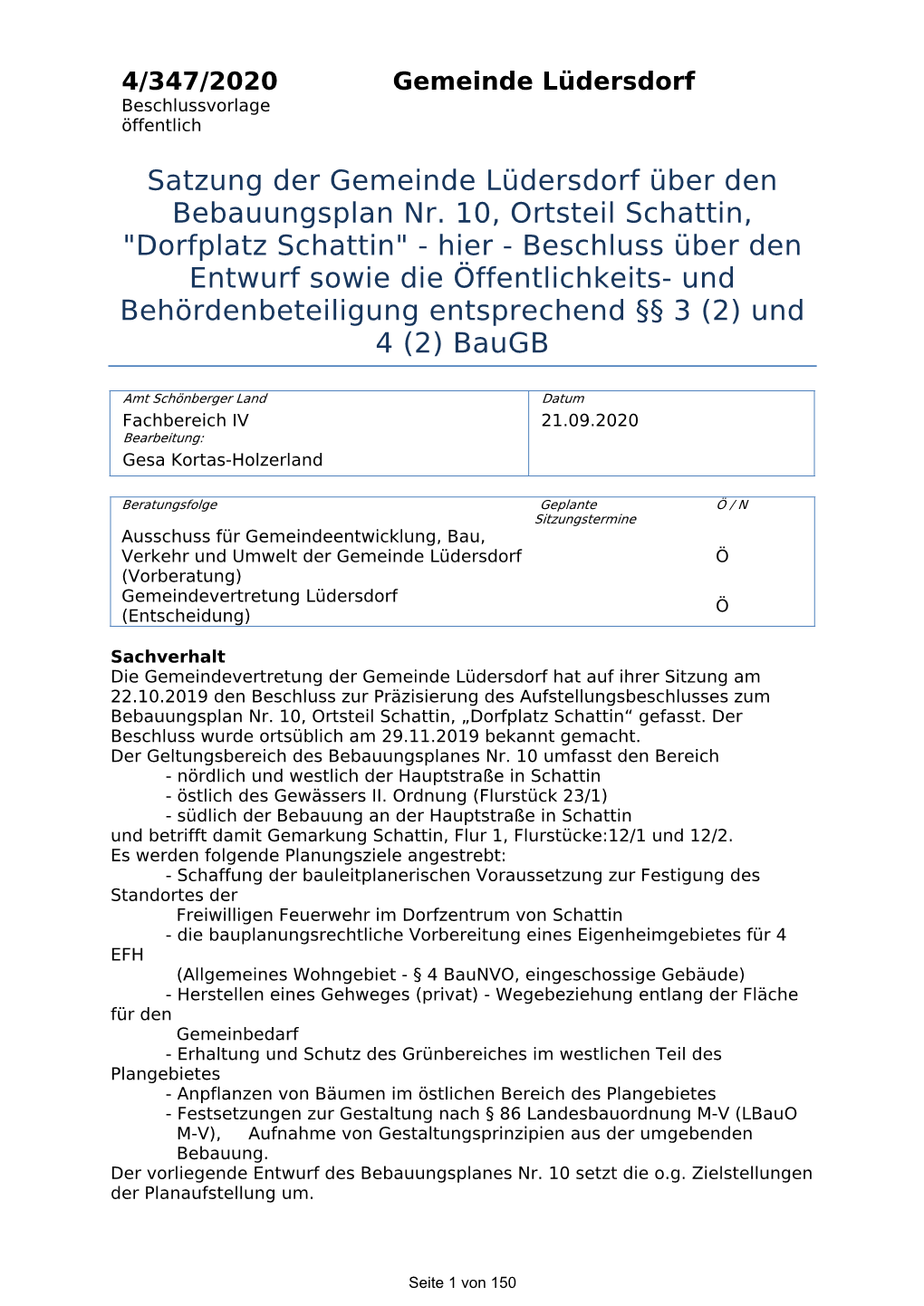 Satzung Der Gemeinde Lüdersdorf Über Den Bebauungsplan Nr. 10