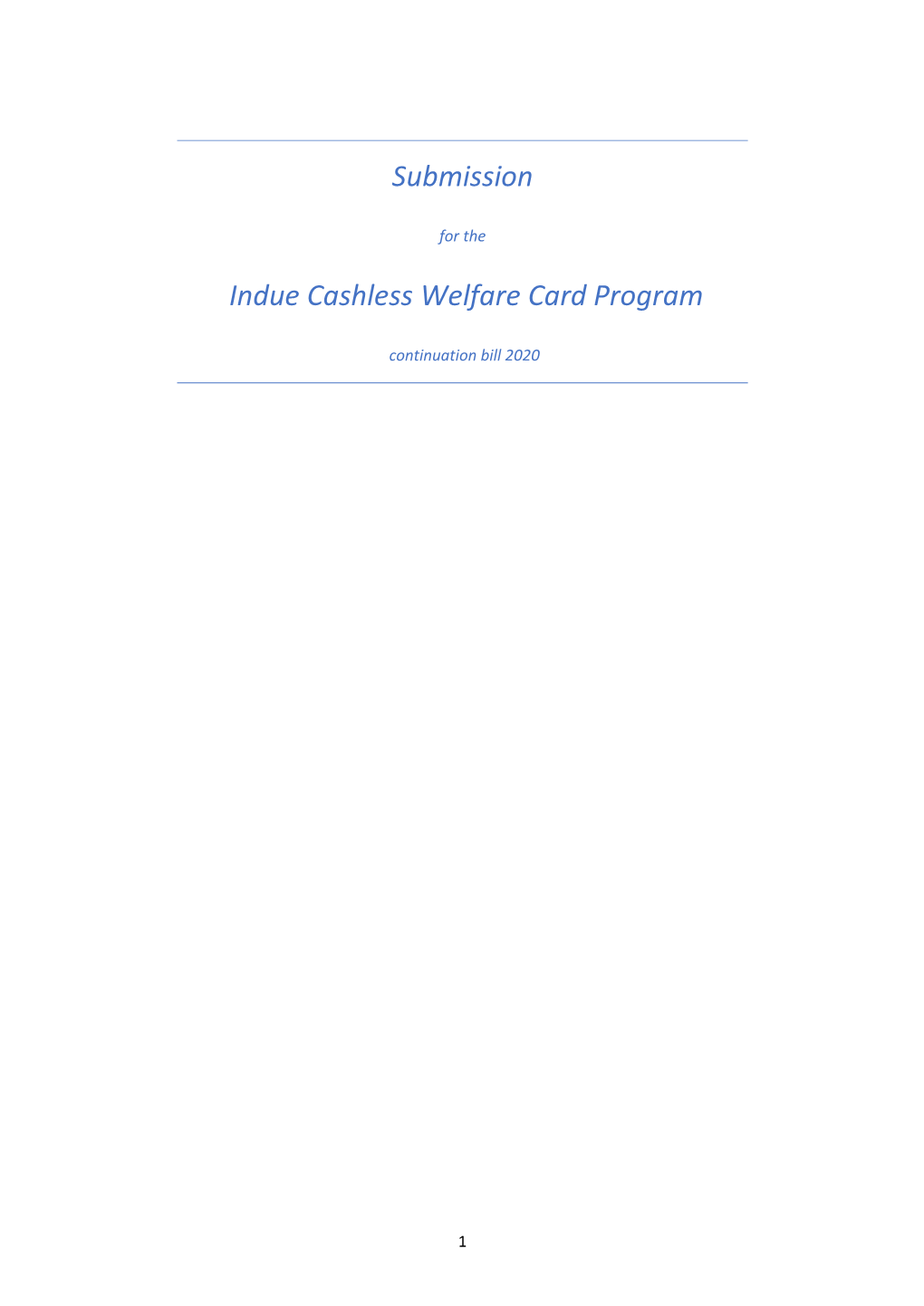 Submission Indue Cashless Welfare Card Program