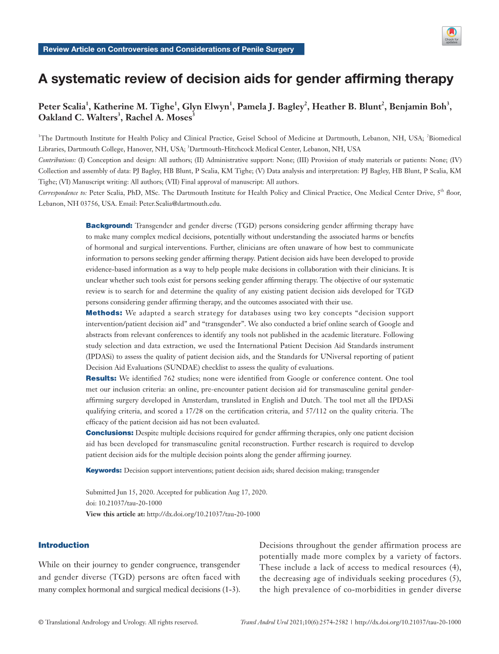 A Systematic Review of Decision Aids for Gender Affirming Therapy