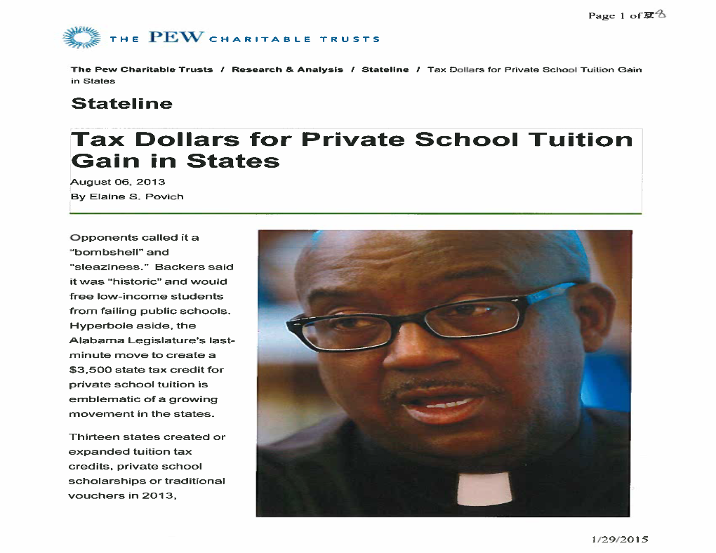 Tax Dollars for Private School Tuition Gain in States August 06, 2013