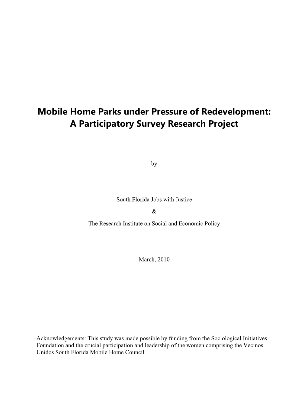 Mobile Home Parks Under Pressure of Redevelopment: a Participatory Survey Research Project