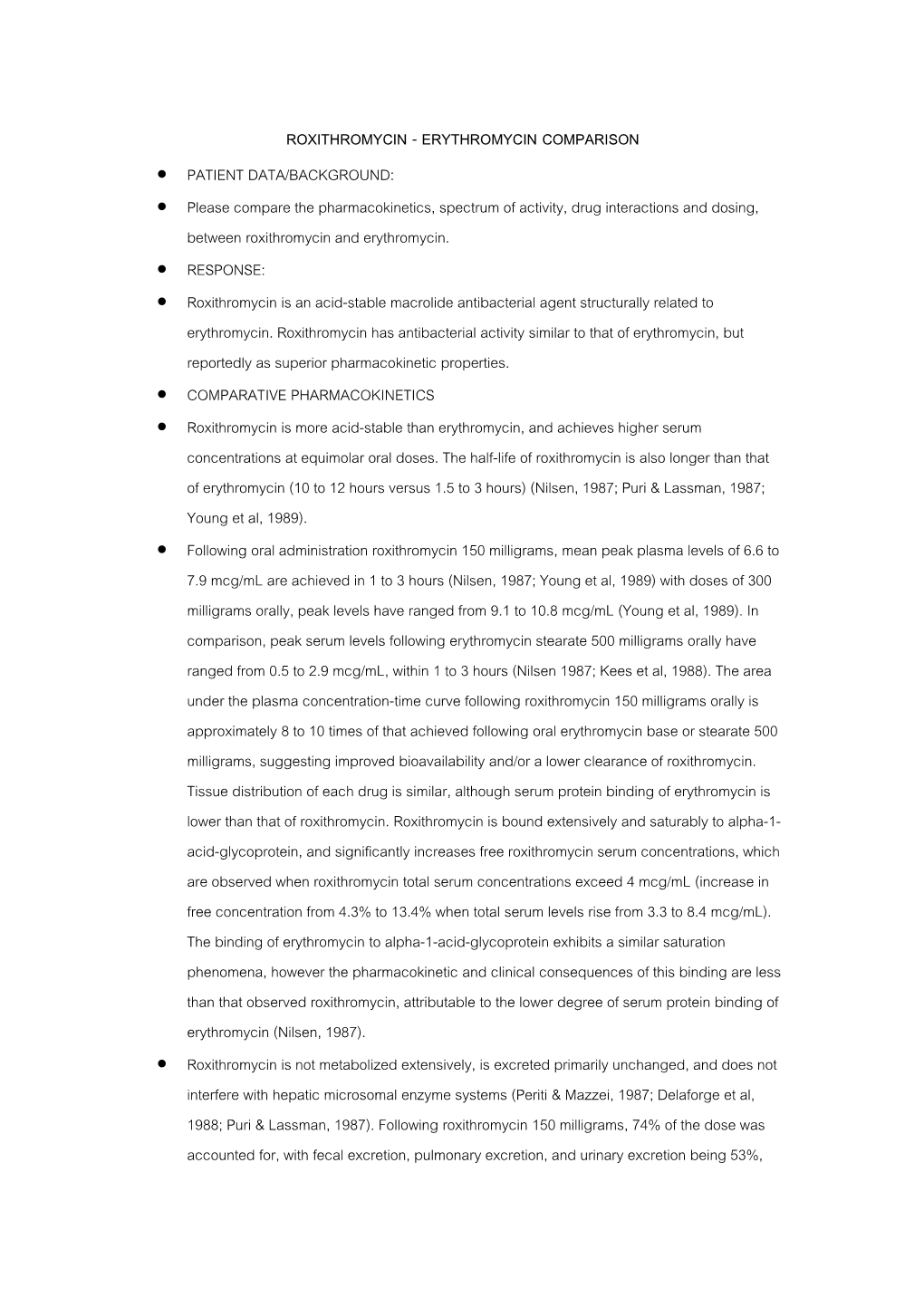 Roxithromycin - Erythromycin Comparison