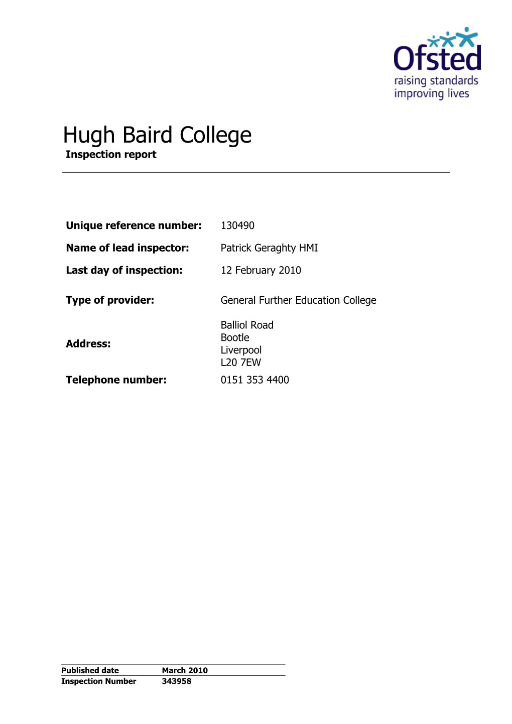 Hugh Baird College Inspection Report