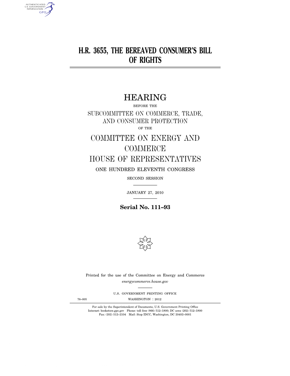 H.R. 3655, the Bereaved Consumer's Bill of Rights