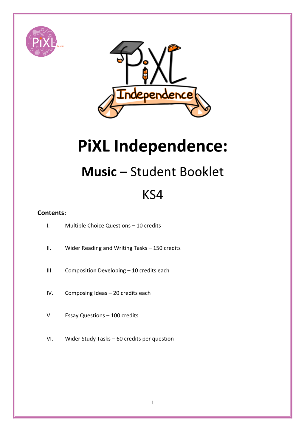 Music – Student Booklet KS4 Contents: I