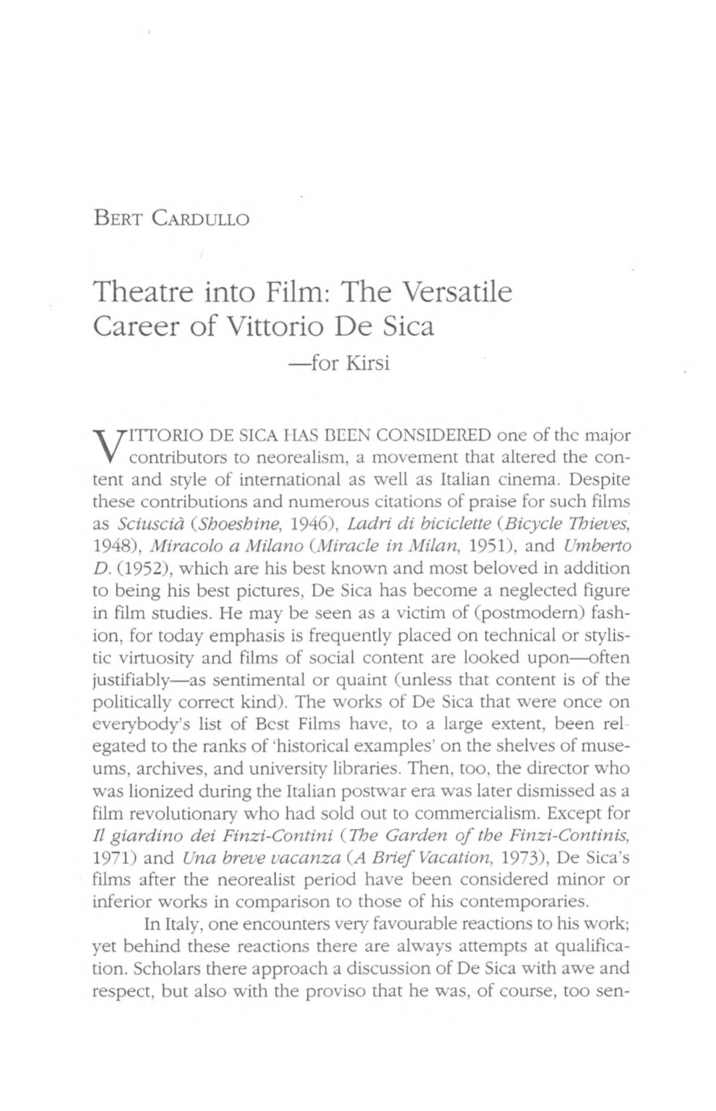 The Versatile Career of Vittorio De Sica -For Kirsi